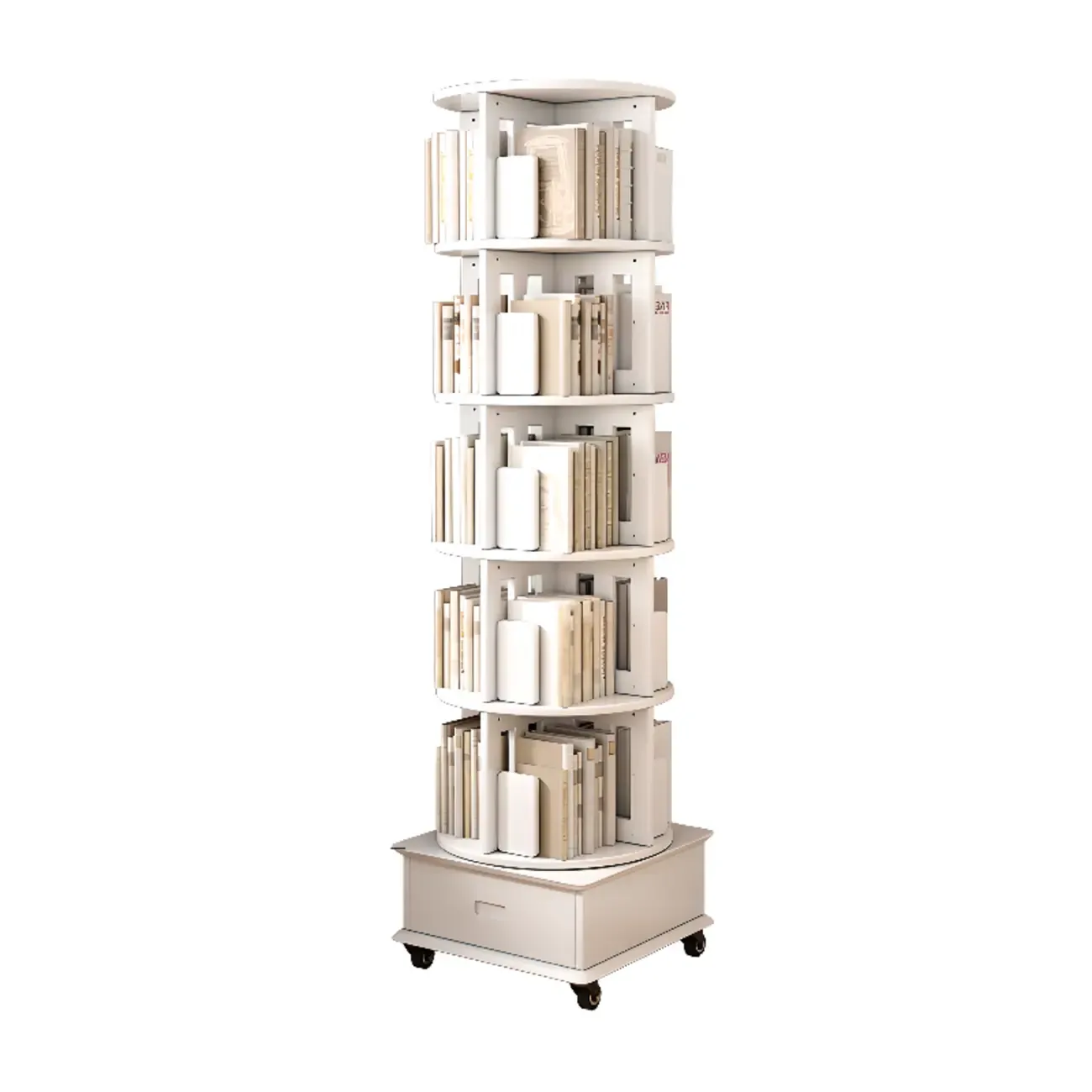 Medium Rotatable Nut-brown Wooden Vertical Bookcase