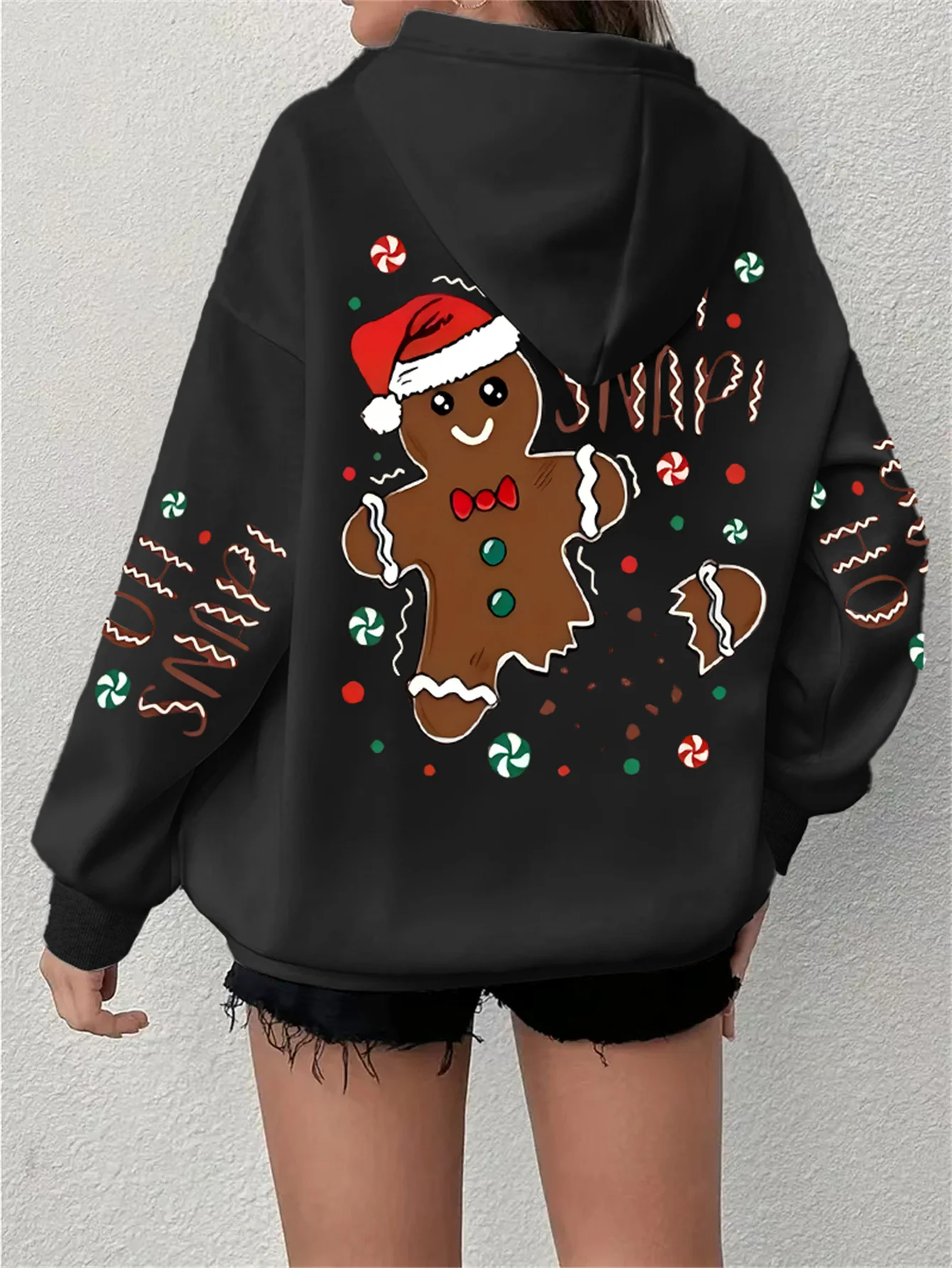 Cozy Women's Plus Size Christmas Print Drawstring Hoodie, Casual Long Sleeve Hoodie for Fall & Winter with Relaxed Fit - Deanwangkt