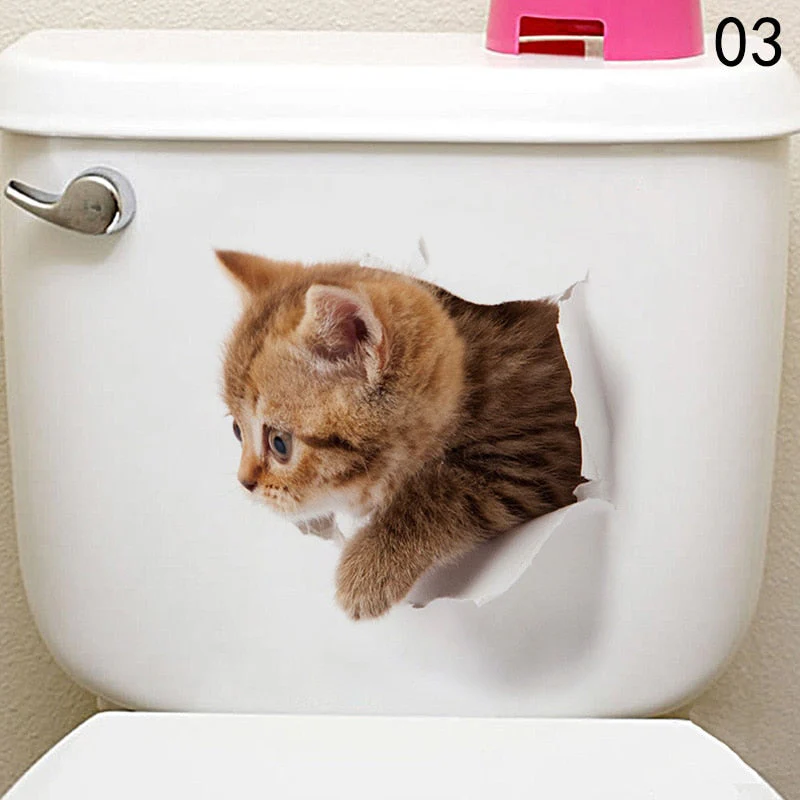 HULIANFU Toilet Stickers 3D Cat Vivid Wall Sticker  Fashion Lovely Animal Pvc Waterproof Decal For Bathroom Toilet Kicthen Decorative - Deanwangkt