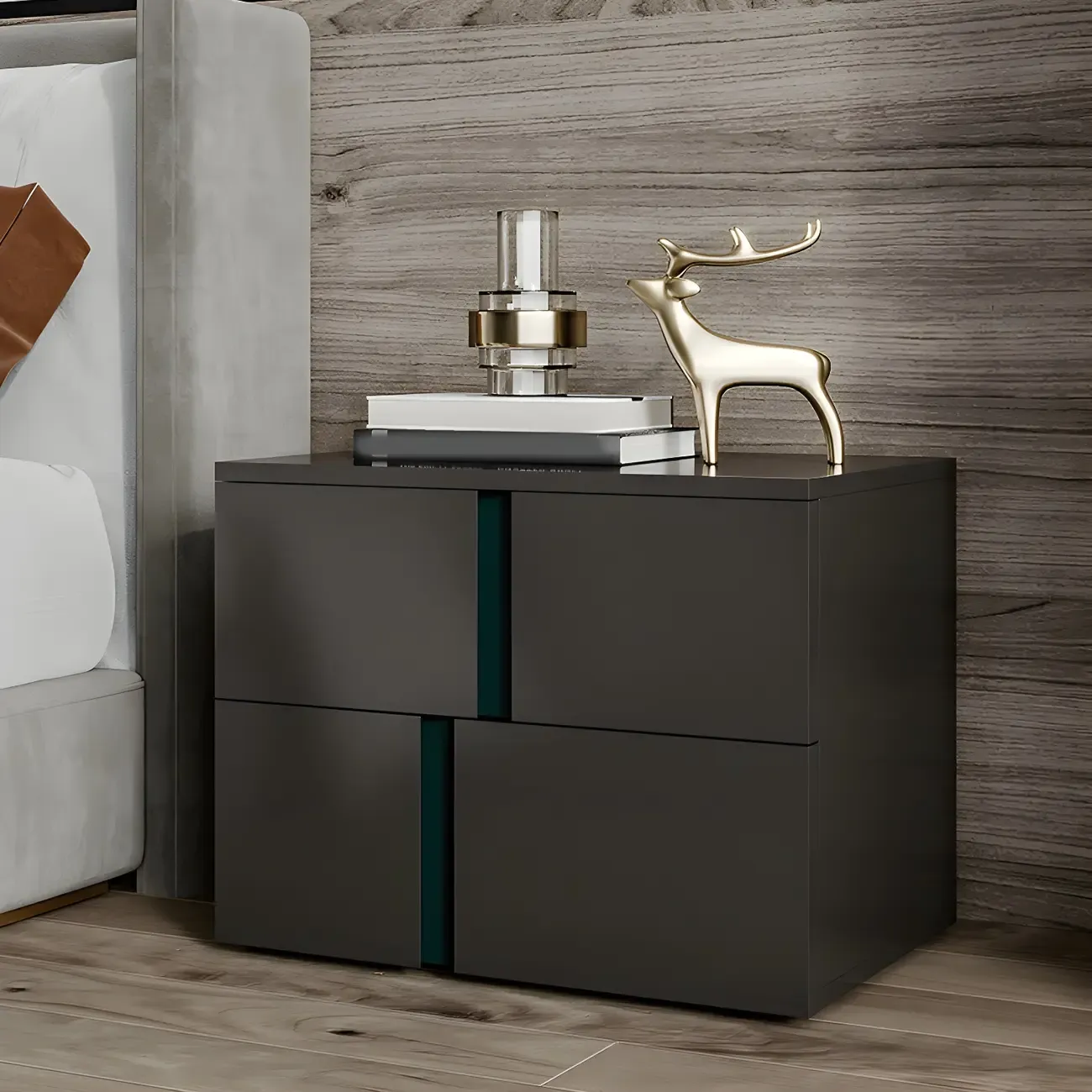 Modern Handle Free Brown Wood 2-Drawer Nightstand