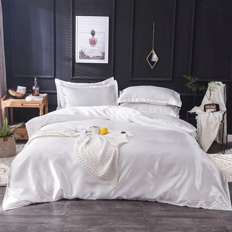 HULIANFU KOTUDENAVY Black silk duvet cover  Pillowcase 3pcs,200x200 quilt cover, bed cover queen king size bedding set,bed sheet - Deanwangkt
