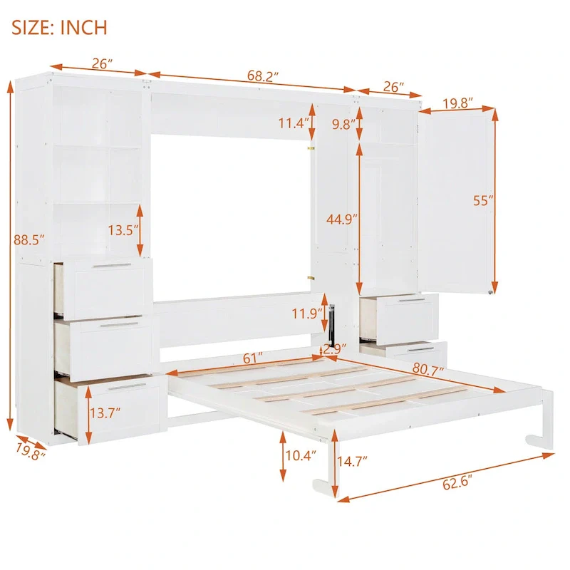 Modern Queen Murphy Bed with Closet and Drawers