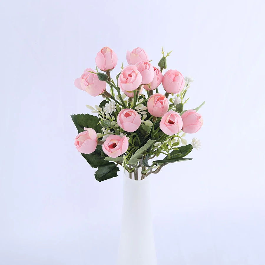 HULIANFU white mini silk rose artificial flowers for wedding decoration bride fake flower bouquet diy home decor art accessories for vase - Deanwangkt
