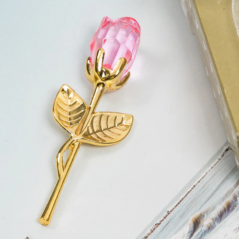 HULIANFU Valentines Day Gift Crystal Glass Rose Artificial Flower Silver Gold Rod Rose Flower for Girlfriend Wedding Gifts for Guest - Deanwangkt