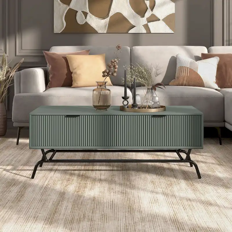 DH BASIC Modern 42-inch 2-Drawers Coffee Table with Metal Legs by Denhour