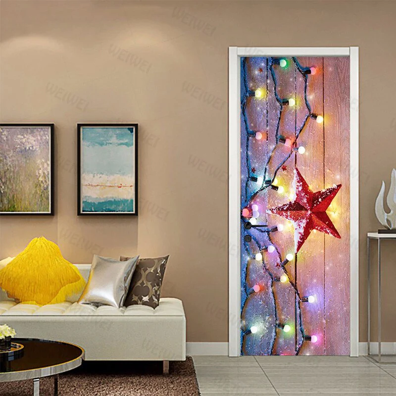HULIANFU 2026  Christmas Light Red Five-Pointed Star Wallpaper Pvc Self-Adhesive Waterproof Mural Picture 3D Restaurant Door Stickers Christmas - Deanwangkt