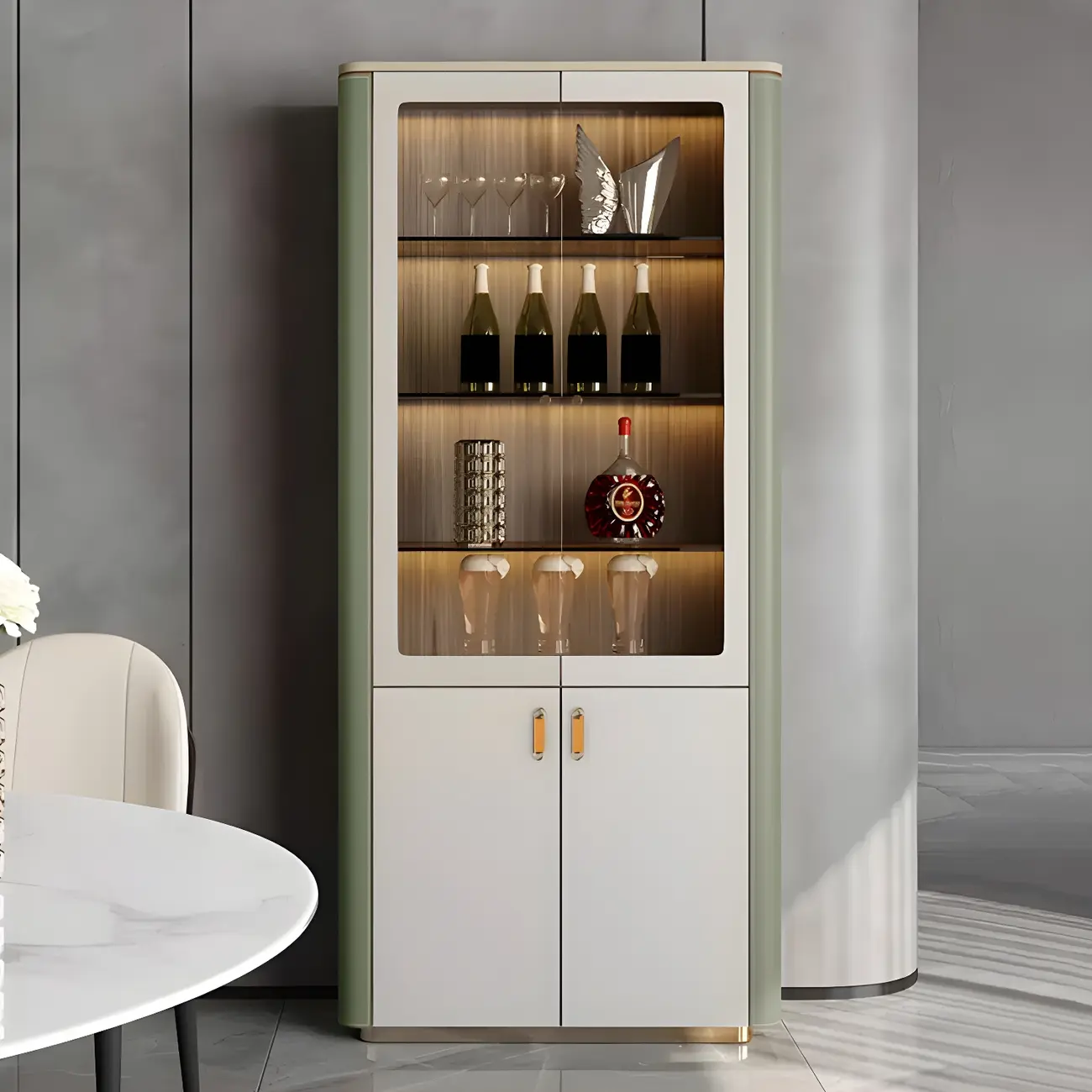 Modern Orange Wood China Cabinet with Glass Doors