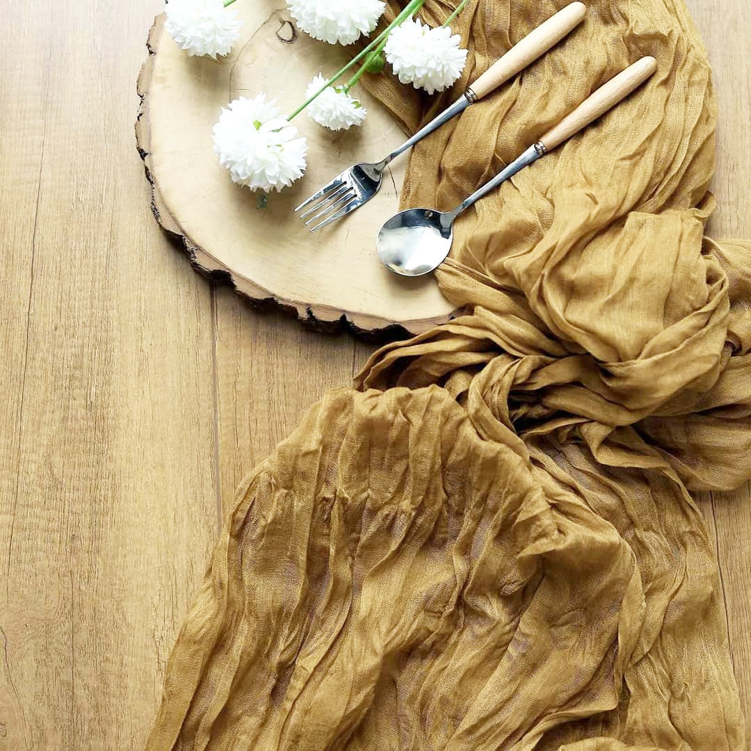 HULIANFU Semi-Sheer Gauze Table Runner Sage Cheesecloth Table Setting Dining Vintage Wedding Party Christmas Banquets Arches Cake Decor - Deanwangkt