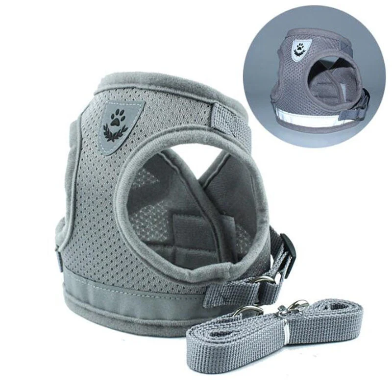 HULIANFU Vest Harness Leash Adjustable Mesh Vest Dog Harness Collar Chest Strap Leash Harnesses With Traction Rope XS/S/M/L/XL - Deanwangkt
