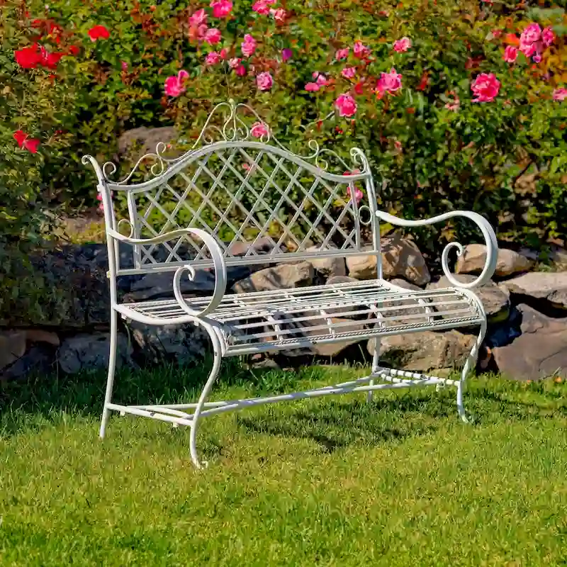 Iron Garden Bench  Stephania  in Antique White