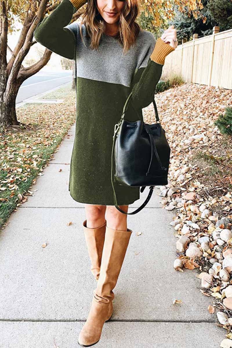 hulianfu hulianfu Loose Round Neck Paneled Mini Dress(5 Colors) - Deanwangkt