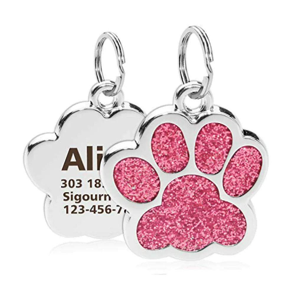 HULIANFU Personalized Dog Cat Tags Engraved Cat Dog Puppy Pet ID Name Collar Tag Pendant Pet Accessories Paw Glitter Pendant - Deanwangkt