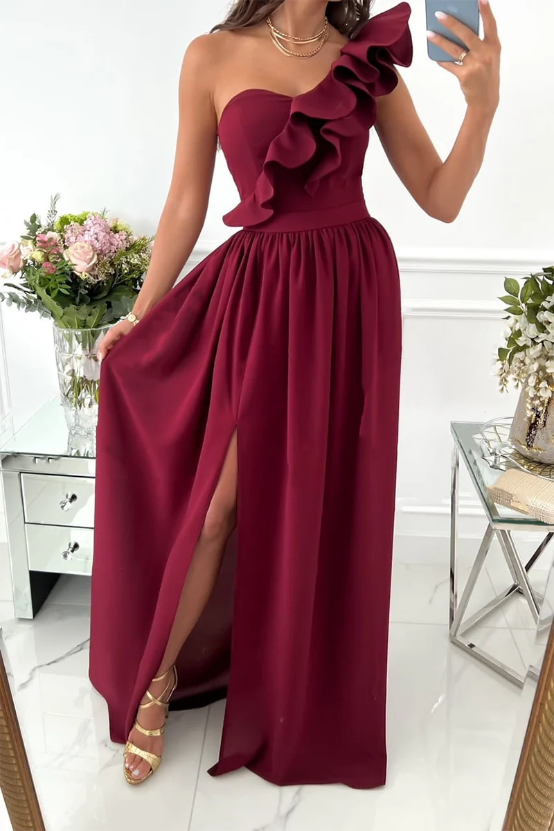 hulianfu Casual Solid Flounce One Shoulder Cake Skirt Dresses(6 colors) - Deanwangkt