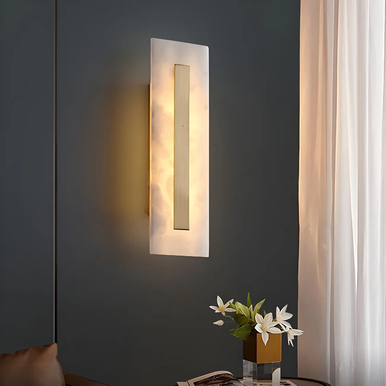 Modern Brass Oval Stone Wall Sconce Dimmable LED for Bedroom