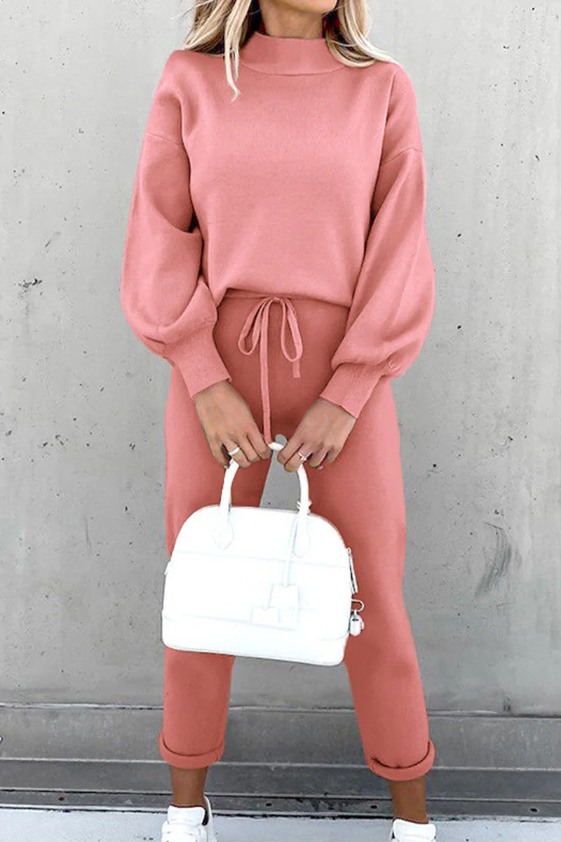 hulianfu Casual Simplicity Solid Patchwork Half A Turtleneck Long Sleeve Two Pieces - Deanwangkt