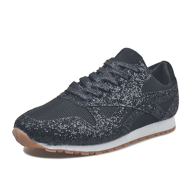 Women's Trainers Athletic Shoes Sneakers Sequins Plus Size Bling Bling Sneakers Outdoor Daily Summer Sequin Platform Flat Heel Round Toe Sporty Classic Casual Tennis Shoes Walking Shoes Mesh Lace-up - Deanwangkt