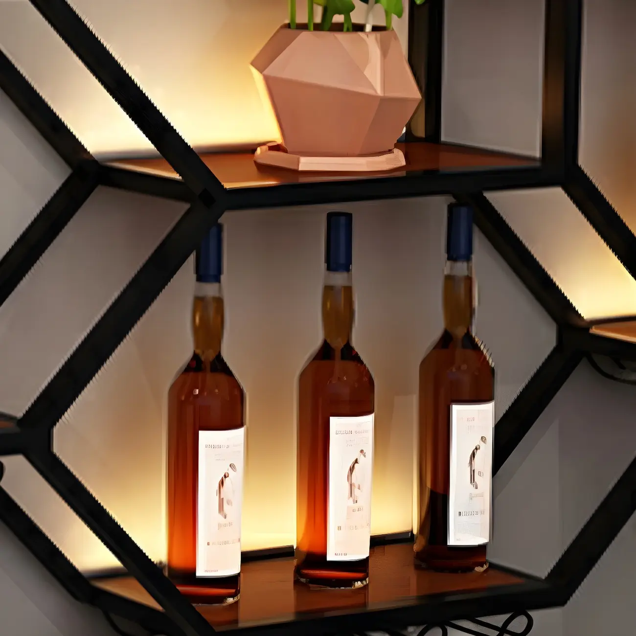Black Metal Wall-Mounted Lighted Wine Rack