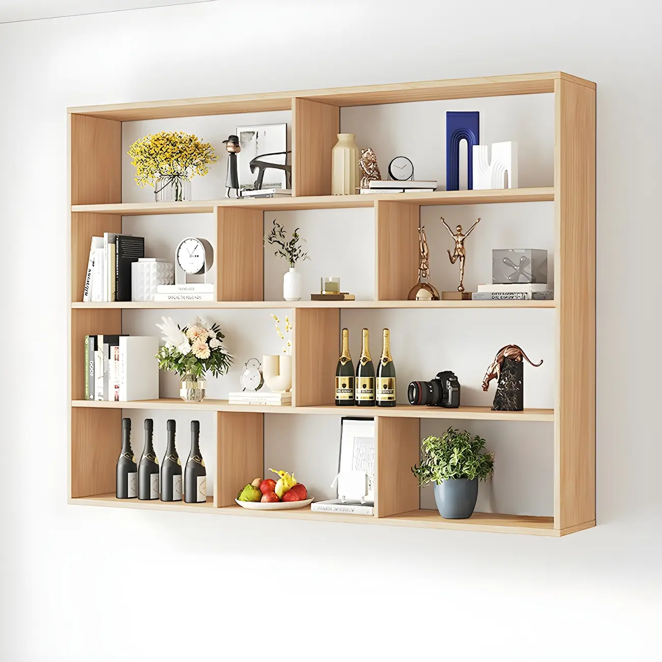 White Wall-Mounted Cube Wood Display Bookcase
