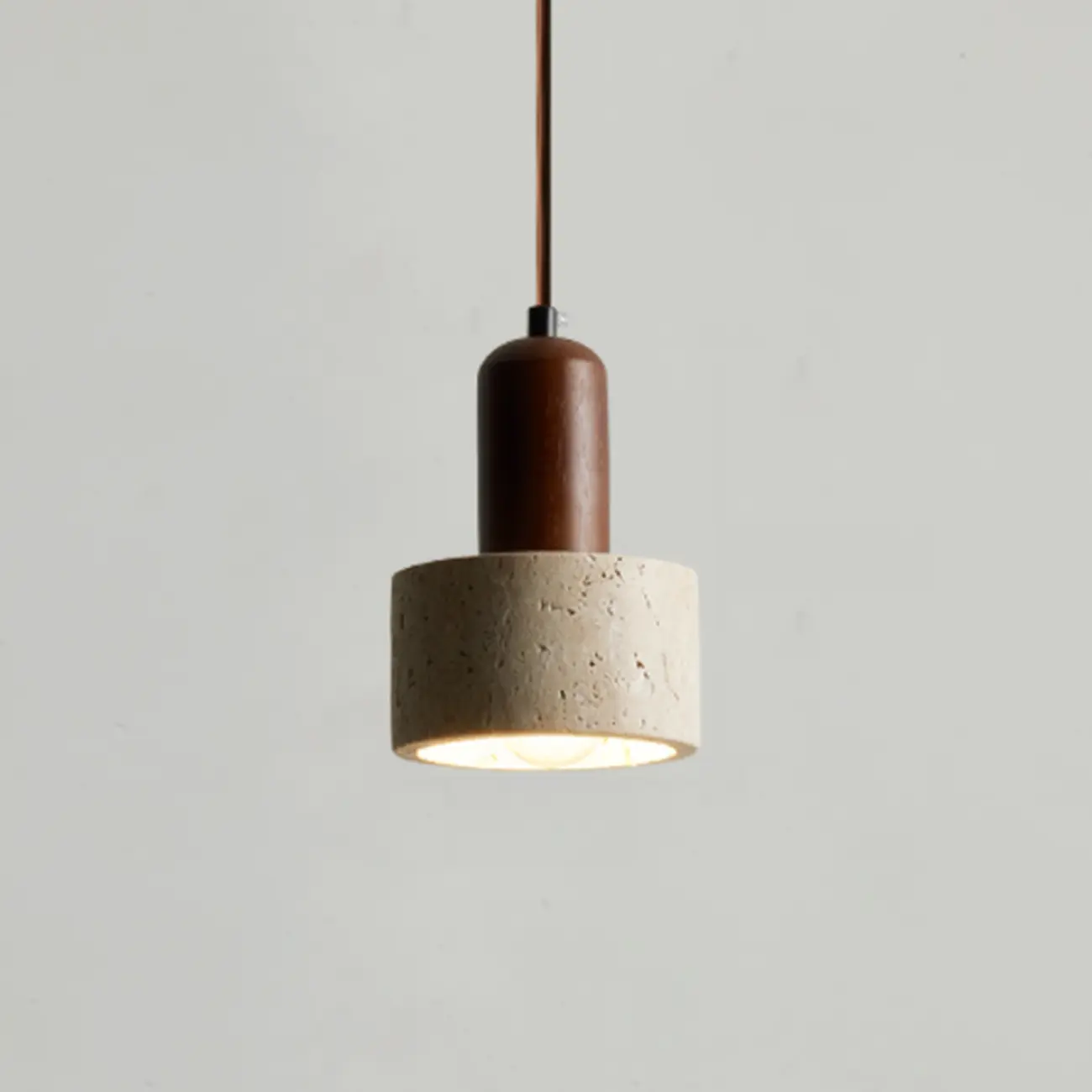 Black Stone Wood Cylinder Pendant Light for Bedroom