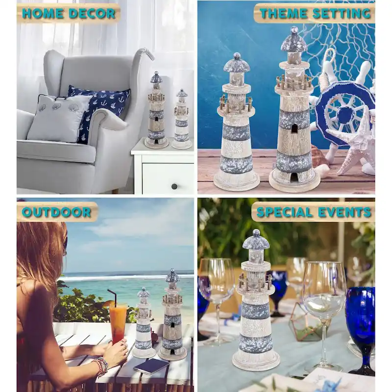 CoTa Global Silver Sea Lighthouse Collection, 2 Pcs Set - Handmade - 11.8Lx4Wx4H