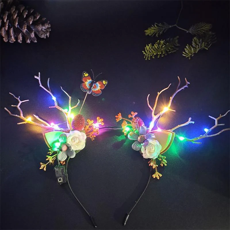 HULIANFU 2026  Luminous Elk Antler Headband Christmas Concert Forest Branch Deer Ear Headgear Hair Accessories Scenic Stage Show Photo Props - Deanwangkt