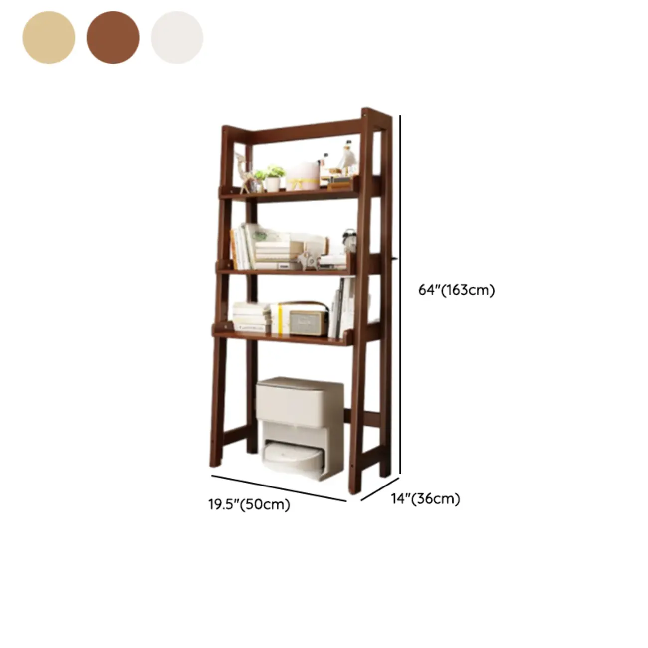 Narrow Modern Rubberwood Ladder Bookcase Open Back