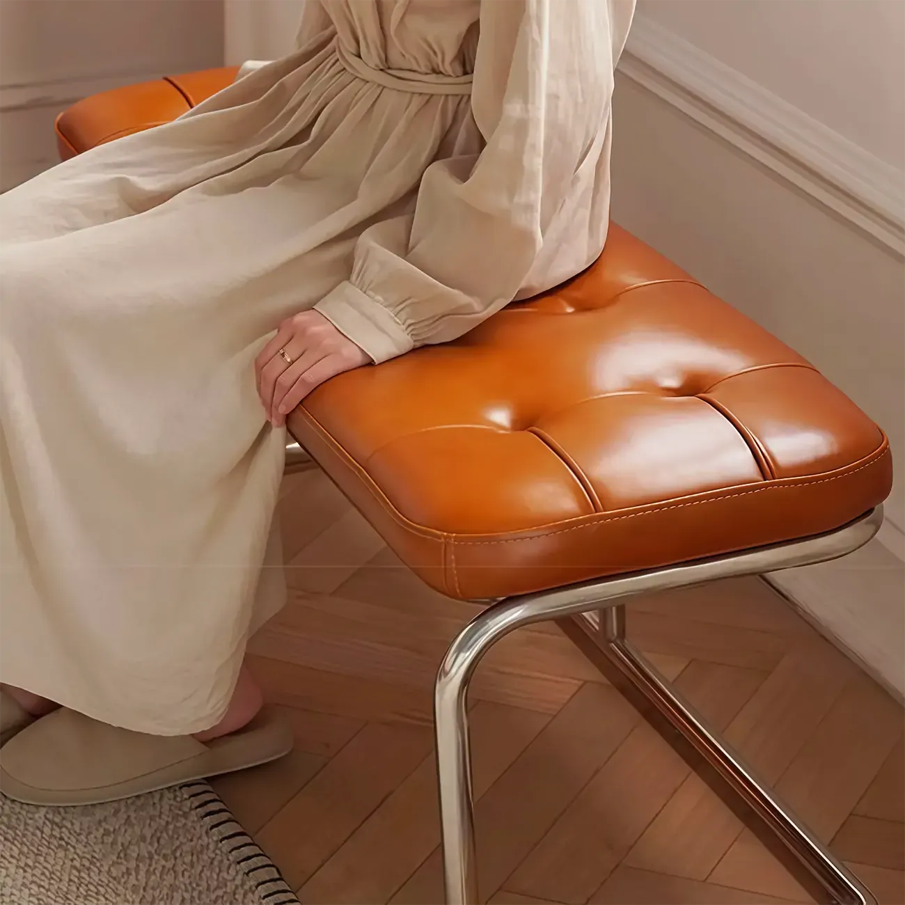 Modern Rectangular Cushioned Leather Bedroom Bench