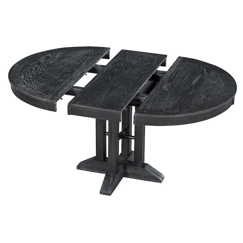 Wooden Round Drop Leaf Extendable Dining Table Set with 4 Upholstered Chairs