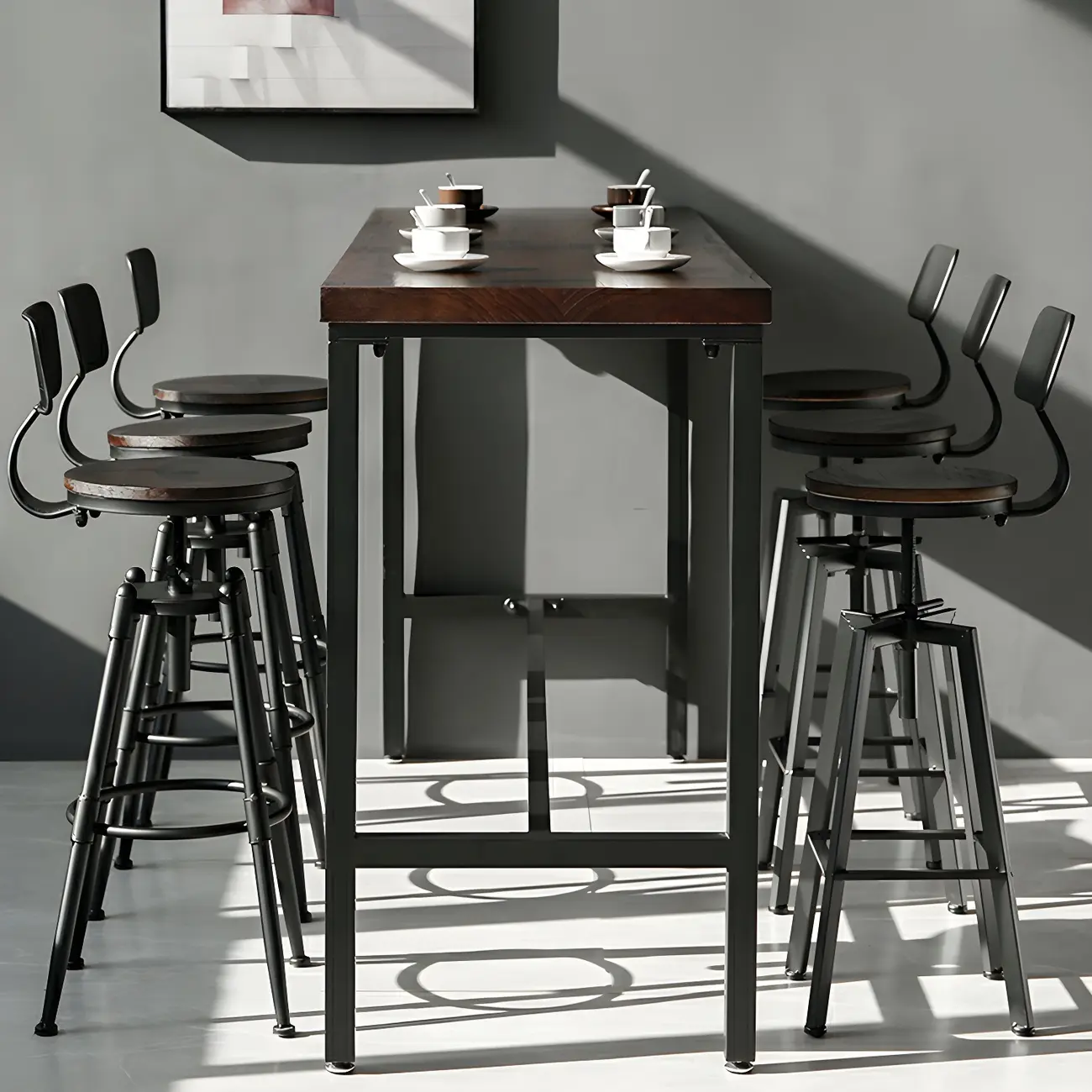 Industrial Brown Wooden Metal Adjustable Bar Tables