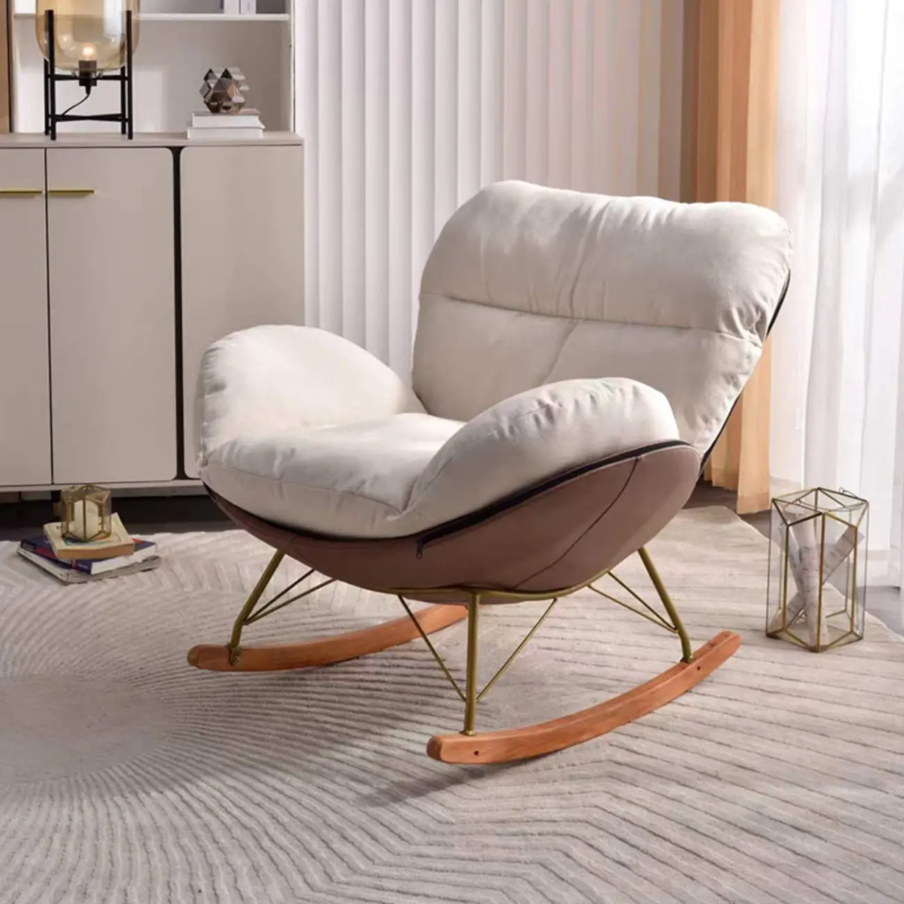 Modern Ergonomic Wingback Rocking Chair with Upholstered