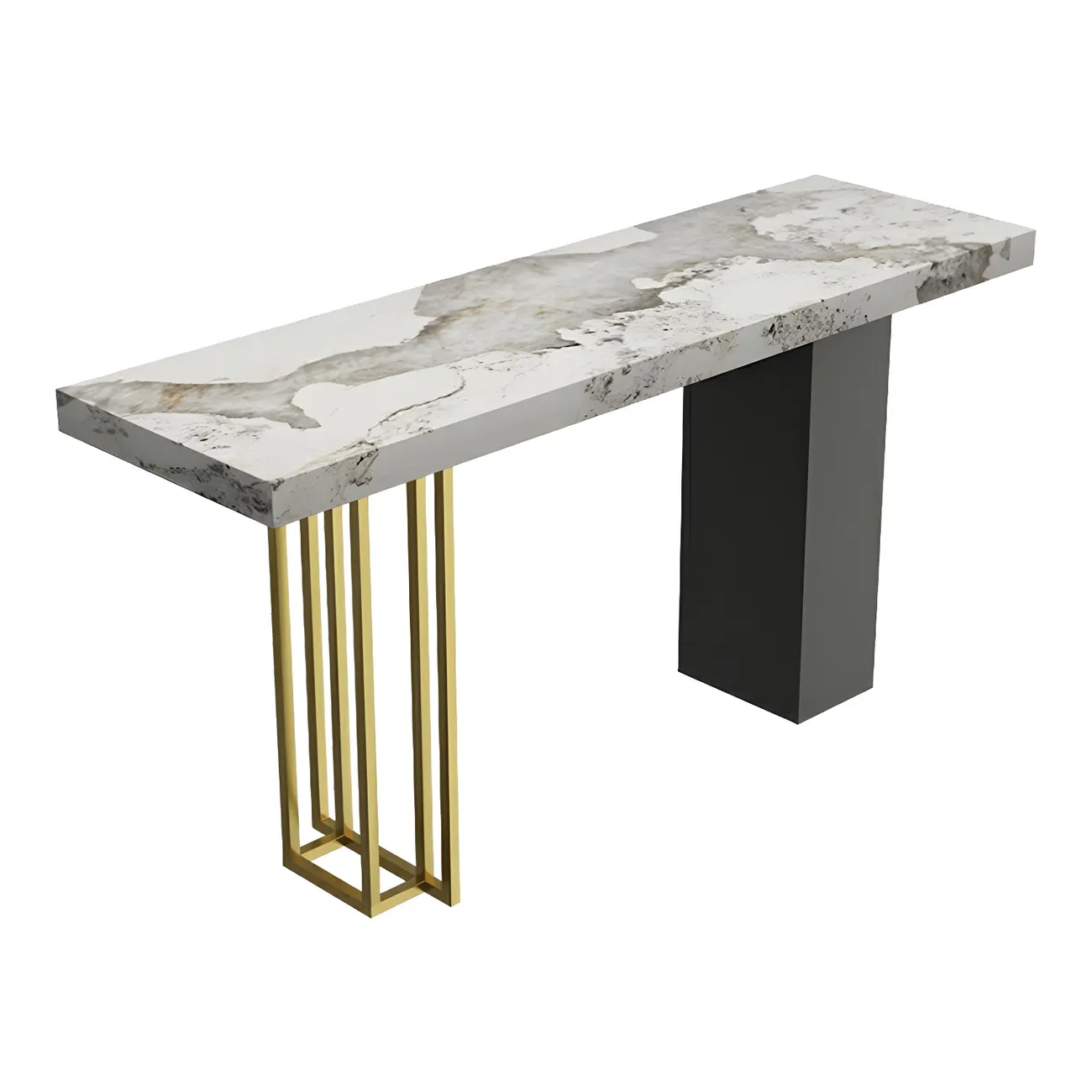 Modern Black Stone Counter Height Metal Rectangular Bar Table