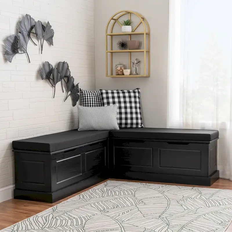 Josie Black Backless Wooden Nook with Cushion Set