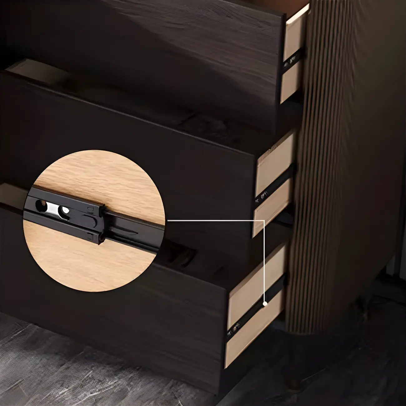 Glam Espresso Wood Buffet Table with Drawers & Cabinets