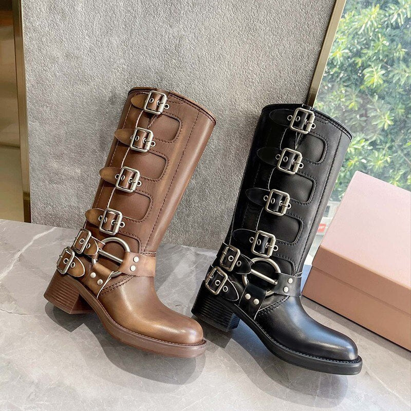 Large Size 42 Motorcycle Boots Women's INS Hot Sale Martins Shoes Platform Combat Botas Women Boots Trend  Goth Cowboy Boot - Deanwangkt