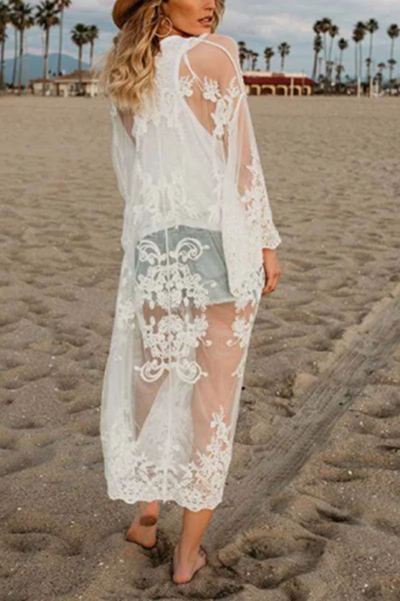 hulianfu Sheer Shawl Beach Swimwear Cover-up - Deanwangkt