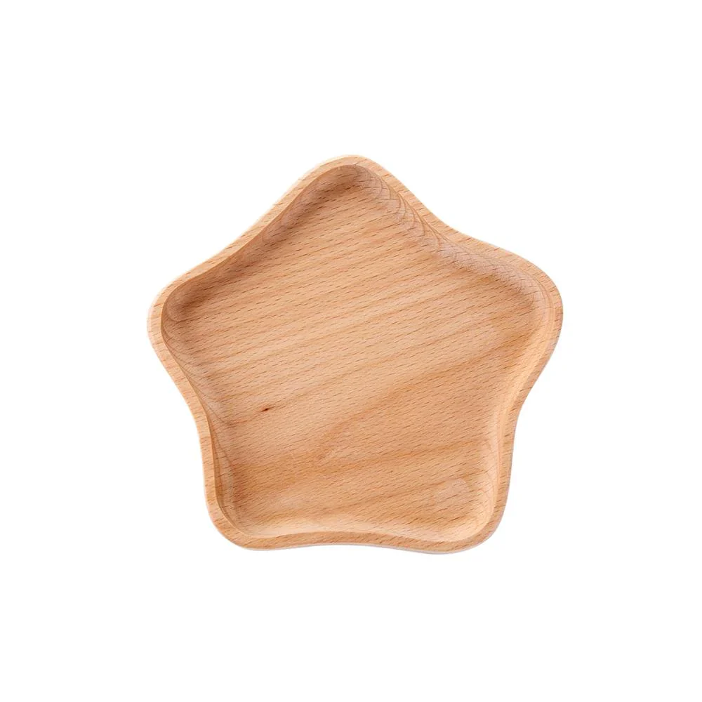 HULIANFU Natural Beech Cartoon Food Tray Wooden Cup Breakfast Plate Large Solid Wood Tableware Cake Snack Fruit Tray Safe baby Food Bowl - Deanwangkt