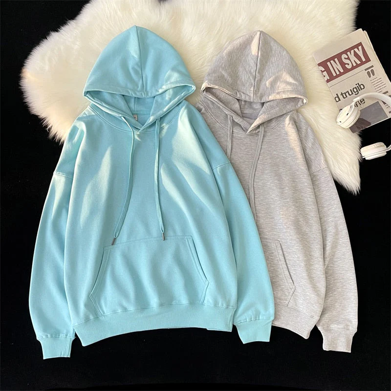 hulianfu Woman's Sweatshirts Solid Drop Shoulder Korean Female Hooded Pullovers  Thicken Warm Oversized Hoodies Women - Deanwangkt