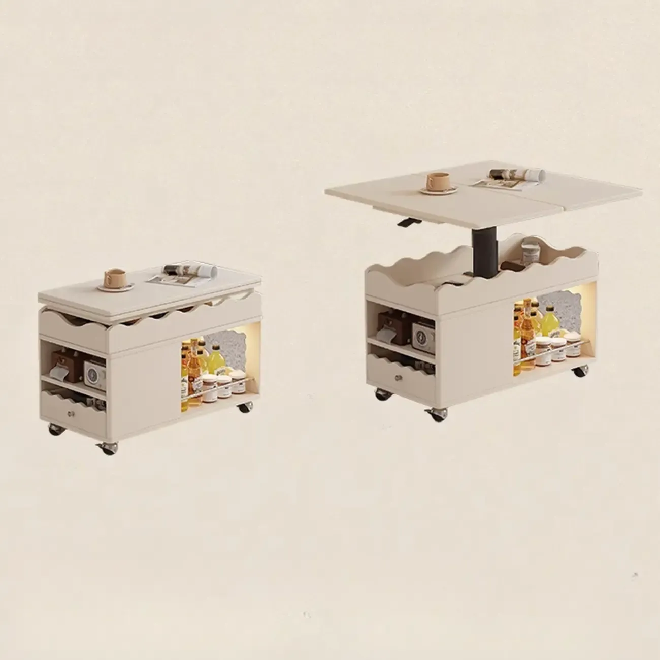 Adjustable Tabletop Modern Wood Side Table with Wheels