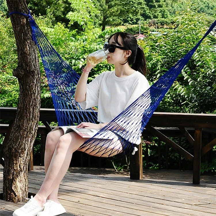 HULIANFU Portable Nylon Mesh Hammock Sleeping Bed For Outdoor Travel Camping Blue Green Red Hanging Folding Patio Swing Chair Furniture - Deanwangkt