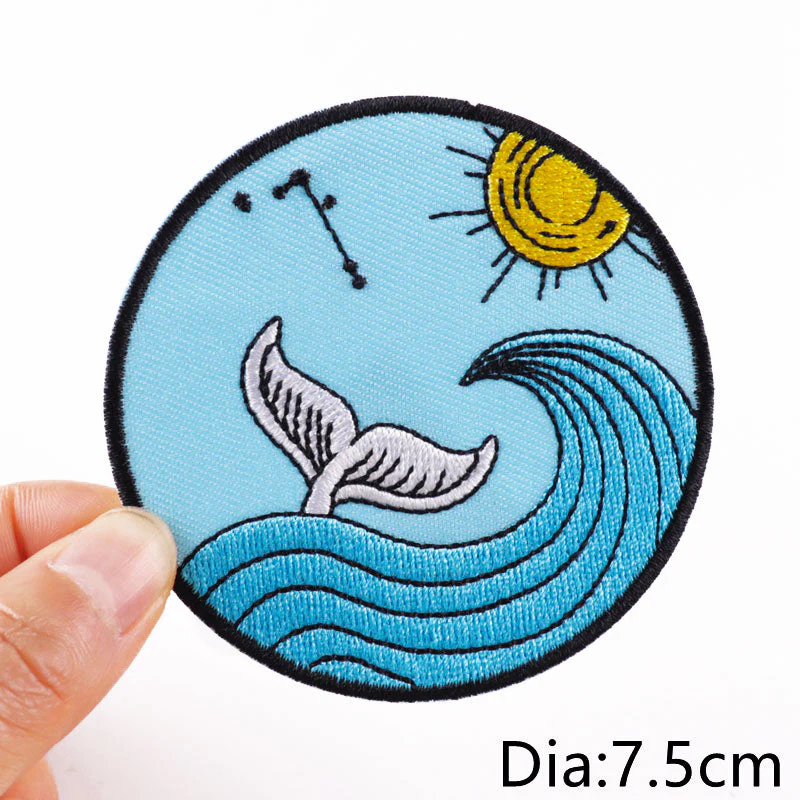 HULIANFU Van Gogh Embroidered Patches on Clothes DIY Cartoon Wave Applique Clothing Thermoadhesive Patches for Clothing DIY - Deanwangkt