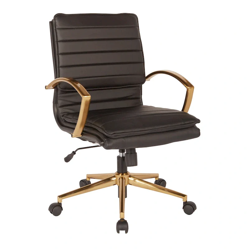OSP Home Furnishings Gold Base Mid-back Faux Leather Office Chair
