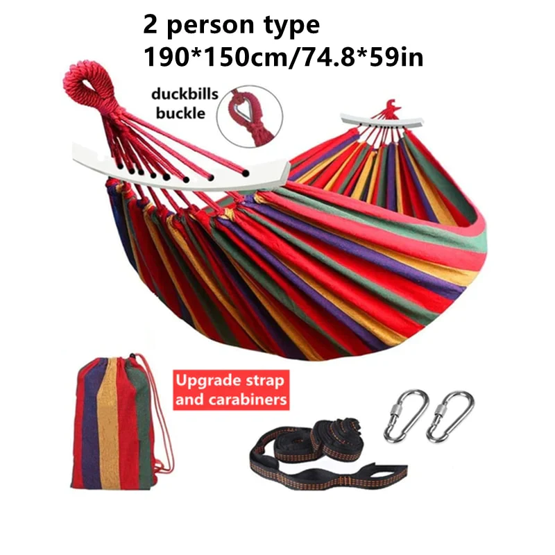 HULIANFU Outdoor Hammock Portable Garden Hammock Sports Home Travel Camping Swing Canvas Stripe Hang Bed Hammock Double Single People - Deanwangkt