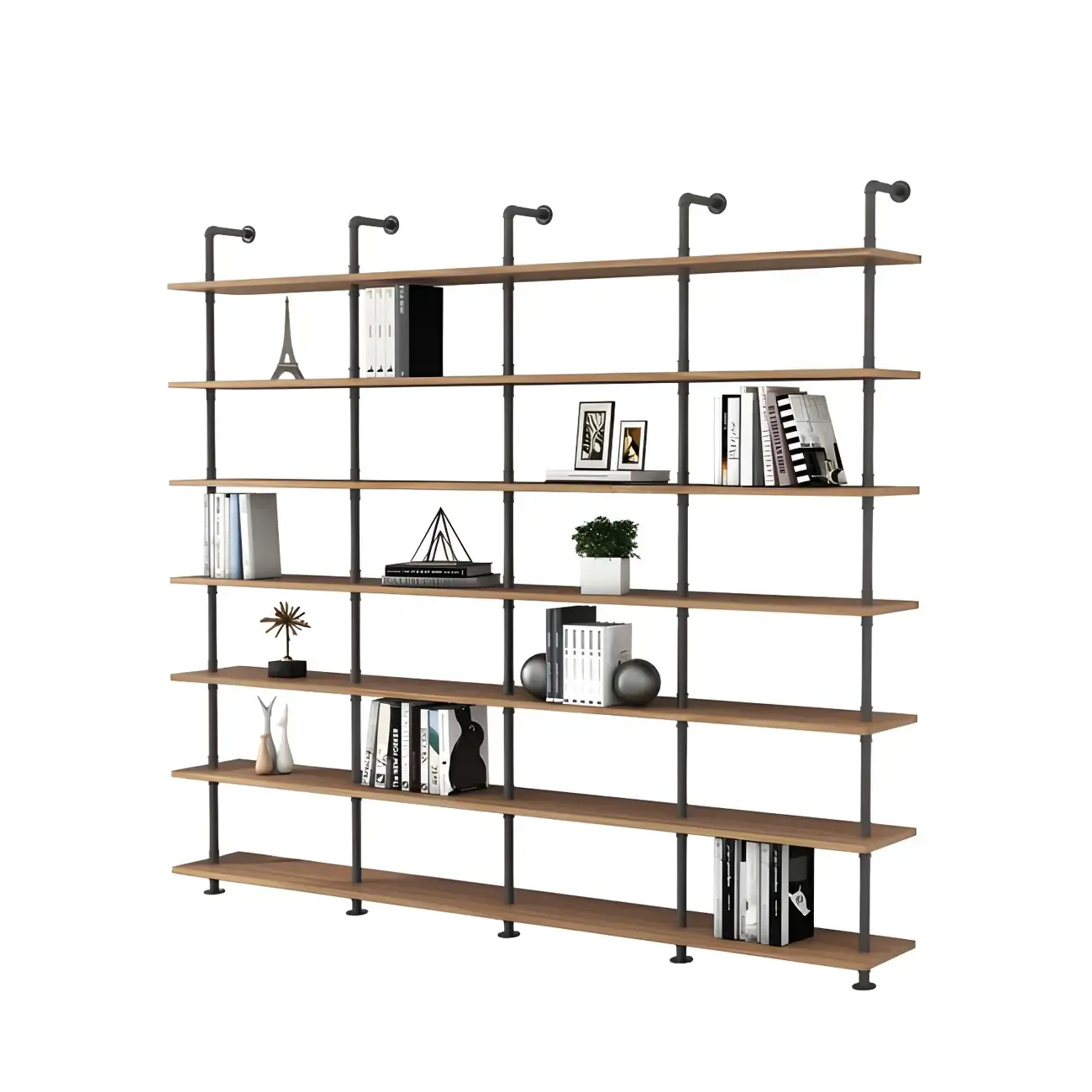 Industrial Black Wood Wall-Mounted Bookcase
