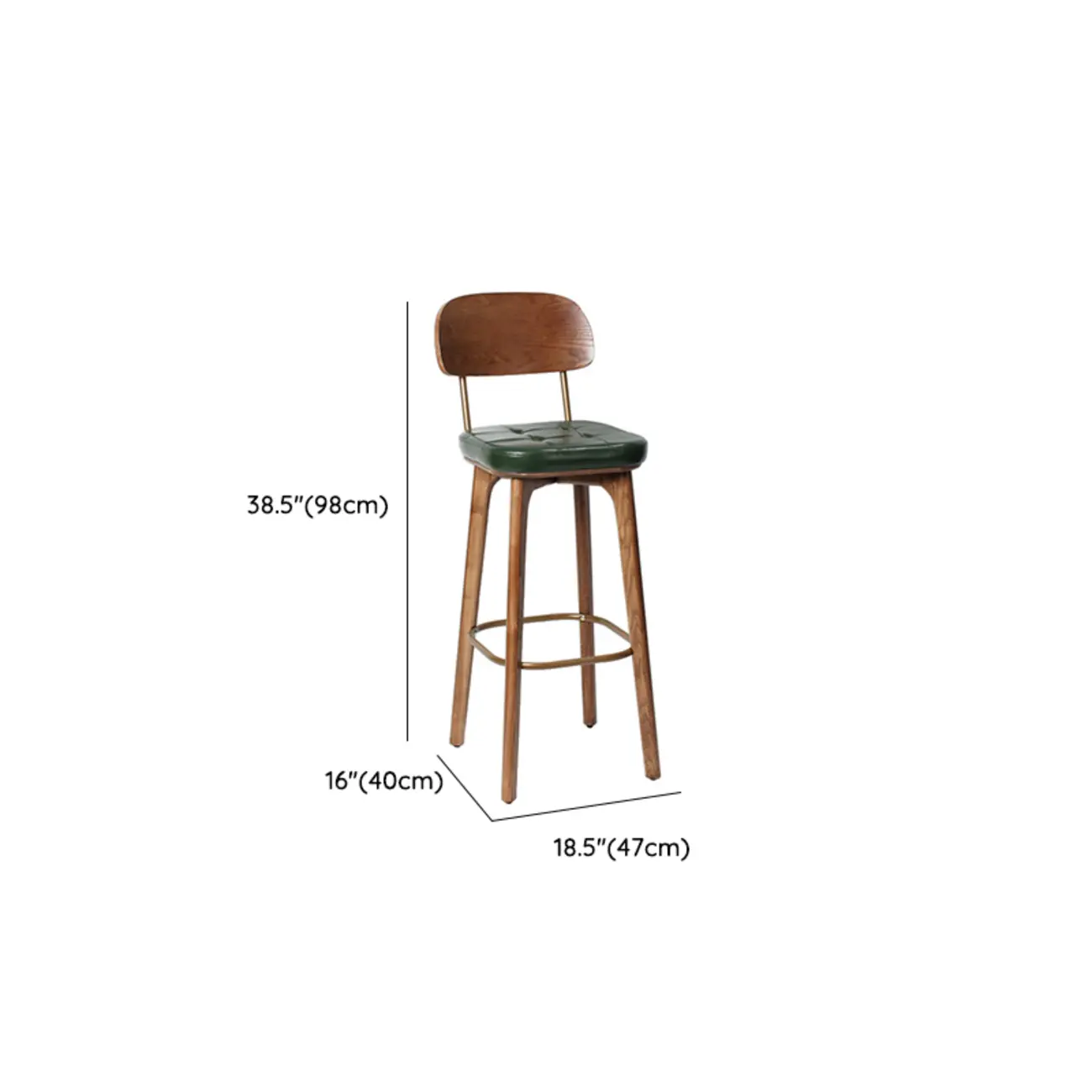 Rustic Brown Square Leather Wooden Bar Stools with Backs