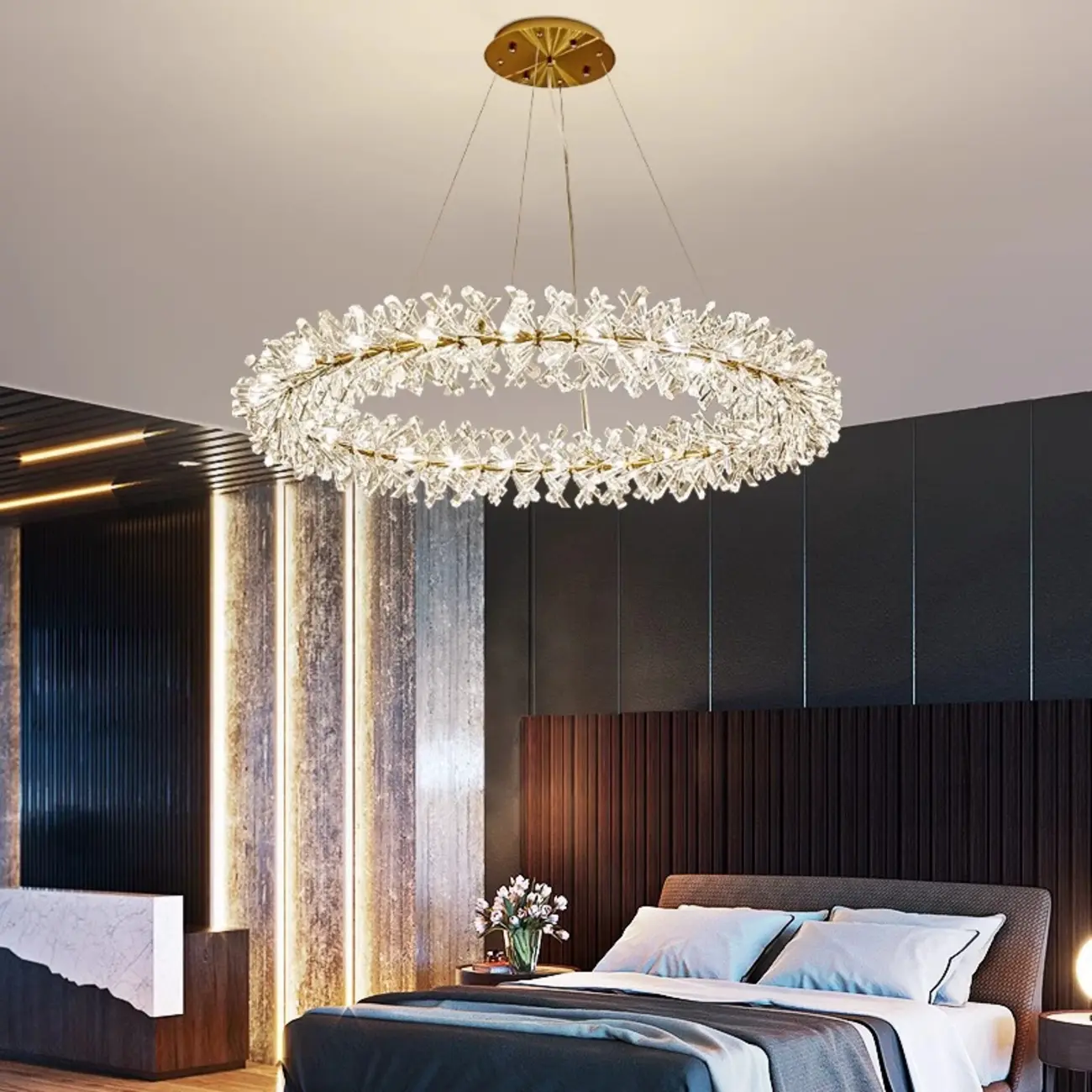 Gold Circular Crystal Chandelier Modern Design Light