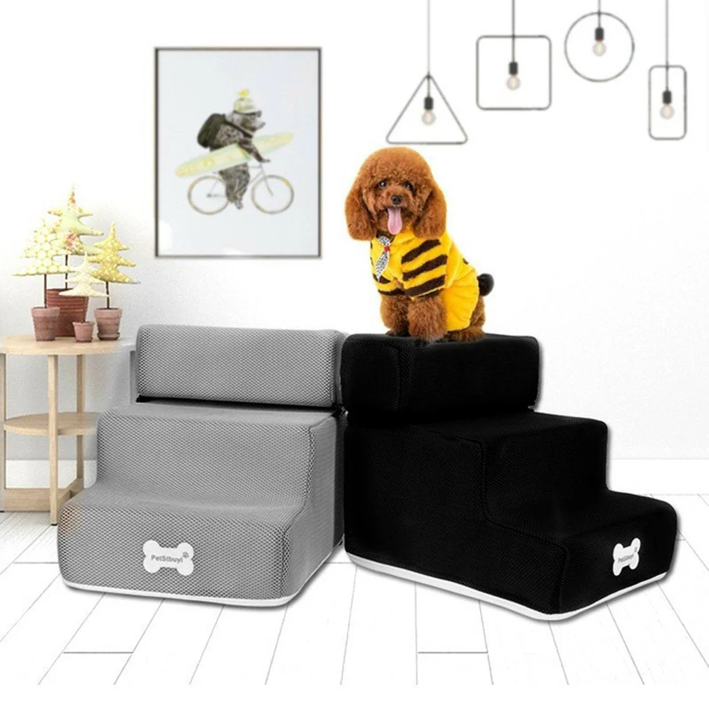 HULIANFU Pet Ramp Ladder Small Pet Steps Stair Dogs And Cats Pet 3 Steps Removable Non-Slip Ramp Climbing Detachable Bed Ladder - Deanwangkt