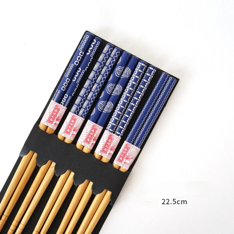 HULIANFU Reusable 5 Pair Set Handmade Bamboo Japanese Natural Wood Chopsticks Sushi Food Cat Flower Multi color Wooden Chop sticks - Deanwangkt