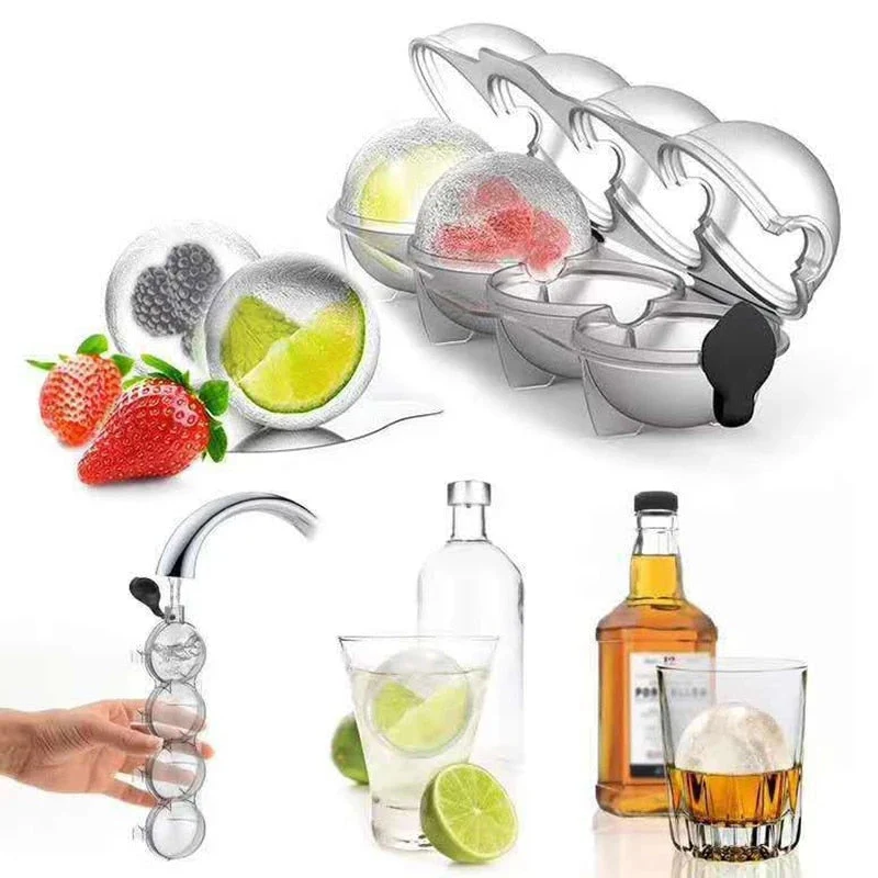 HULIANFU Round 4 Cavity Ice Mould Ice Ball Maker DIY Ice Cream Mold Plastic Whiskey Ice Cube Tray Bar Accessories Tool форма для льда - Deanwangkt
