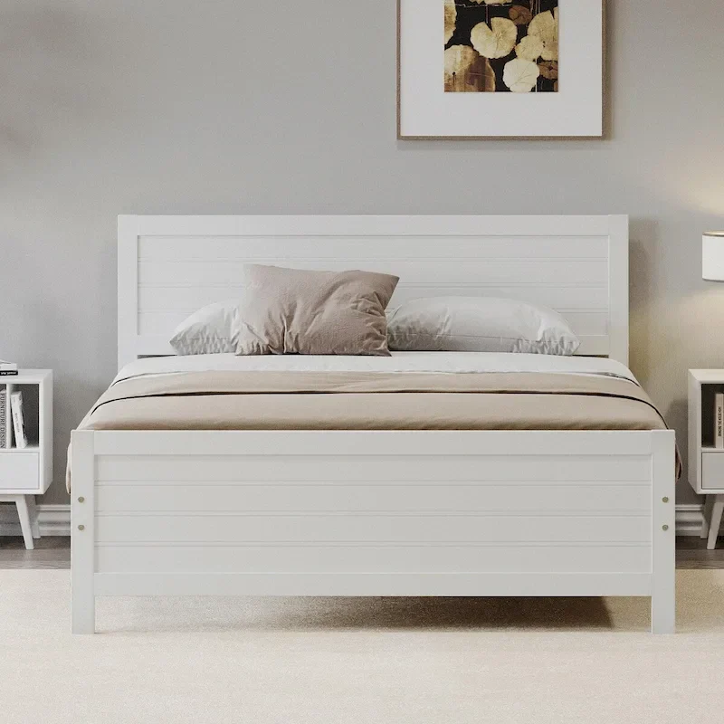 Wood Platform Bed Frame with Headboard and Wood Slat Support