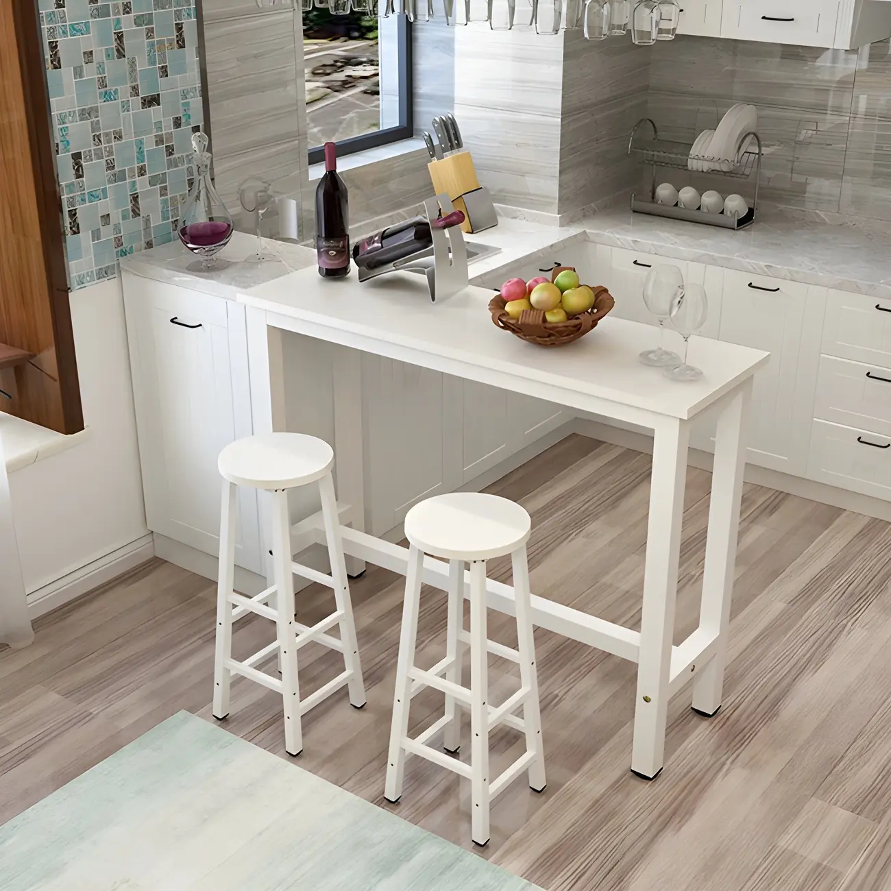 Sleek Modern Black Wooden Counter Height Bar Table for Kitchen